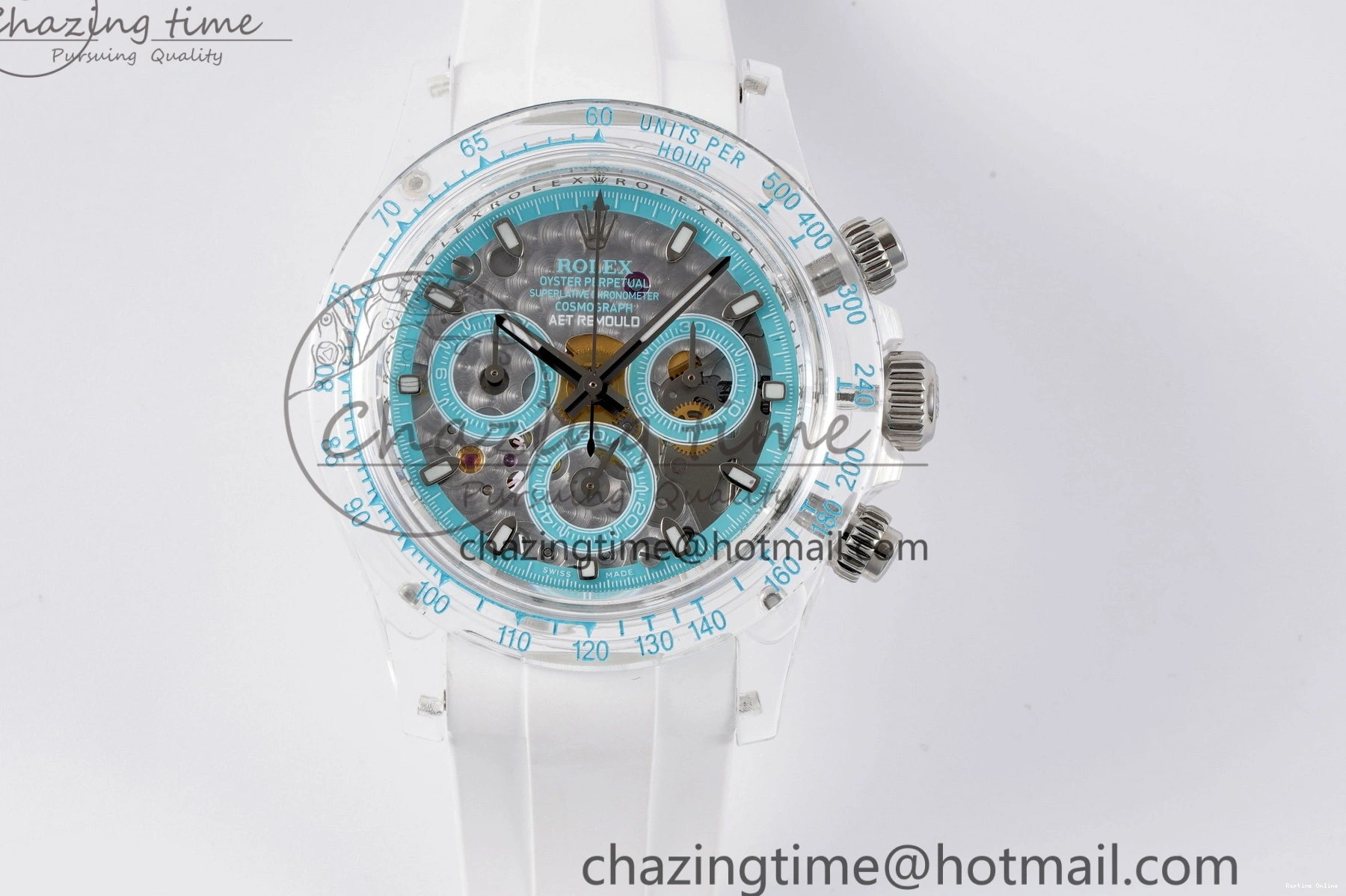 1221 Daytona Transparent IPK Best Edition Transparent Blue Dial on White Rubber Strap SA HighQuality 1969